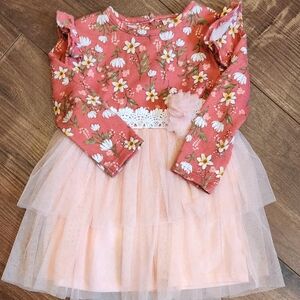 Little Lass Pink Floral Dress with Tulle Size 24 Months